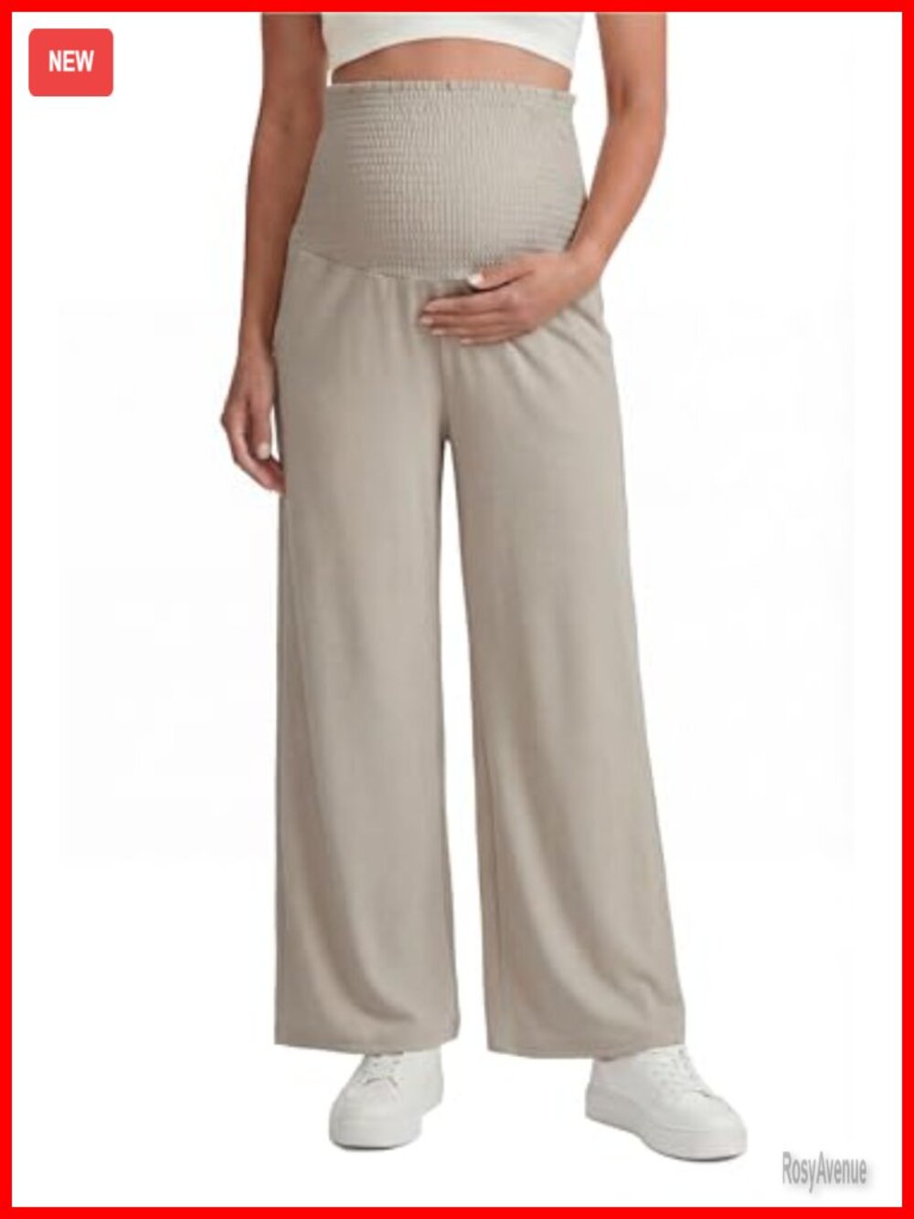 Lyocell Cotton Maternity Wide Leg Palazzo Pants Smocked Over Belly Pockets